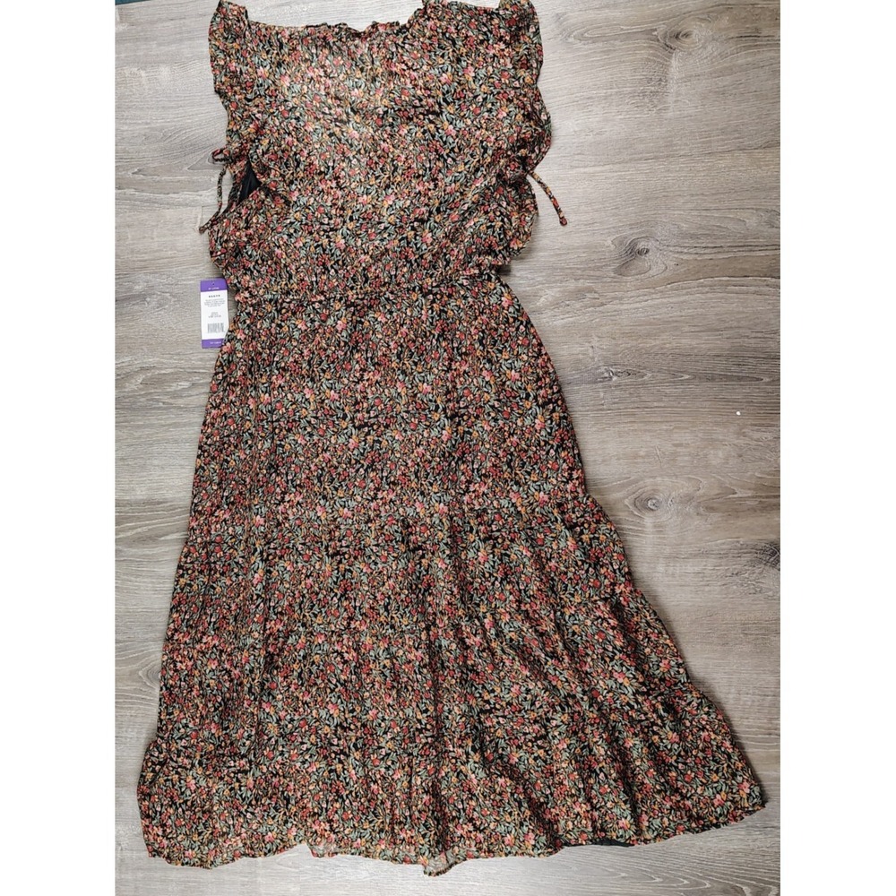 BB DAKOTA‎ Steve Madden Floral Chiffon Tiered Dress Ruffle Trim Tie Neck XXL - Picture 2 of 14